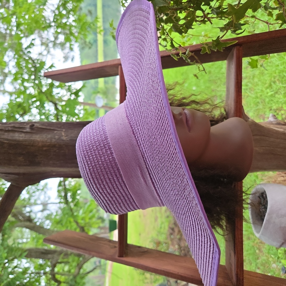 Lilac Purple Extra Wide Floppy Brim Vintage Church Hat With Ribbon Accent